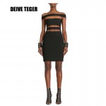 DEIVE TEGER  Hilary Rhoda pencil slash neck  black 100% sexy  bandage Club dress Party solid Dresses  HL1527