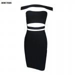 DEIVE TEGER  Hilary Rhoda pencil slash neck  black 100% sexy  bandage Club dress Party solid Dresses  HL1527