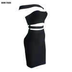 DEIVE TEGER  Hilary Rhoda pencil slash neck  black 100% sexy  bandage Club dress Party solid Dresses  HL1527