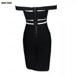 DEIVE TEGER  Hilary Rhoda pencil slash neck  black 100% sexy  bandage Club dress Party solid Dresses  HL1527