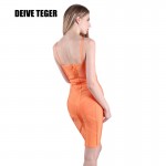 DEIVE TEGER  New Coral Bustier Dress Women Bandage Dress Pencil Lady Club Dress Orange Dresses  HL1577