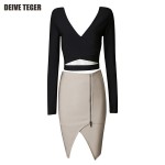 DEIVE TEGER  dress 2 piece set sexy 2017 Bandage fashion Party v-neck dress vestidos woman dress HL1834