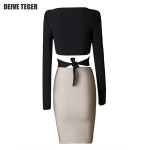 DEIVE TEGER  dress 2 piece set sexy 2017 Bandage fashion Party v-neck dress vestidos woman dress HL1834