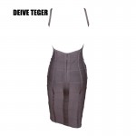 DEIVE TEGER gray women bandage dress V-Neck pencil lady backless Party solid Dresses knee-length  HL1853