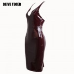 DEIVE TEGER new burgunday vegan patent leather back dress Vestidos Women mini Elegant Dress wine red black HL2322