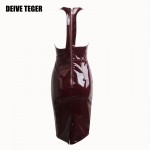 DEIVE TEGER new burgunday vegan patent leather back dress Vestidos Women mini Elegant Dress wine red black HL2322