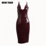 DEIVE TEGER new burgunday vegan patent leather back dress Vestidos Women mini Elegant Dress wine red black HL2322