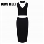 DEIVE TEGER tank  two piece set new deep V-neck sleeveless sexy bandage women knee-length dress vestidos HL2110