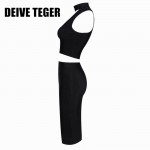 DEIVE TEGER tank  two piece set new deep V-neck sleeveless sexy bandage women knee-length dress vestidos HL2110
