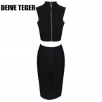 DEIVE TEGER tank  two piece set new deep V-neck sleeveless sexy bandage women knee-length dress vestidos HL2110
