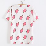 DHIHKK 2017 Newest Women Short Sleeve T shirt Crew Neck Casual Tee Ice Cream Printed Tops New Arrival 20 Models
