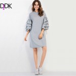 DIDK Fall 2016 Casual Dress Autumn Womens Knee Length Dress Grey Three Quarter Length Butterfly Sleeve Tee Dress