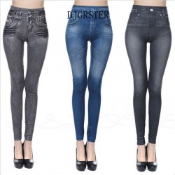 DJGRSTER Leggings Jeans Legging Women Velvet Leging Jeans Blue Black Ladies Jeggins with Real Pockets Denim Skinny Legging Pants