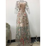 DOSOMA Party Embroidery Dresses Ruway Floral Bohemian Flower Embroidered Vintage Boho Mesh Embroidery Dresses For Women Vestido