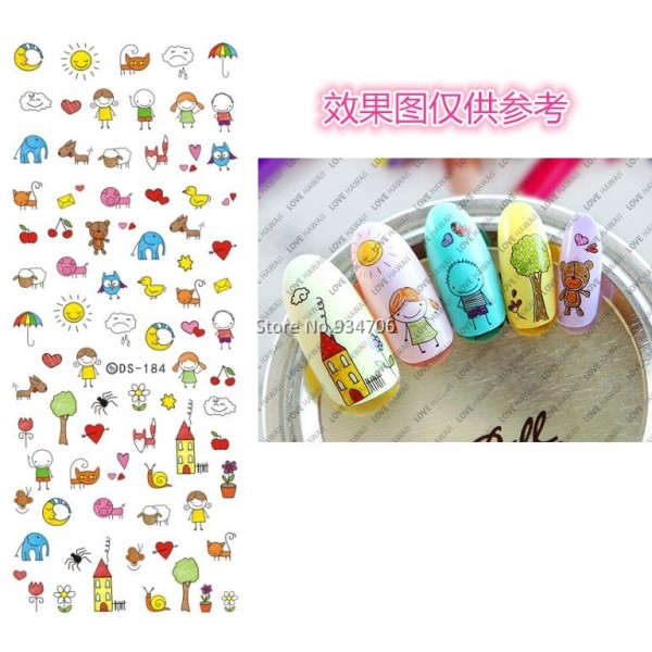 DS184 DIY Nail Design Water Transfer Nails Art Sticker Cute Cartoon Picture Nail Wraps Sticker Watermark Fingernails Decals
