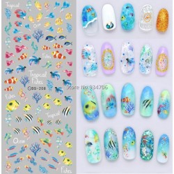 DS208 DIY Nail Design Water Transfer Nails Art Sticker Color Ocean Fishes Nail Wraps Sticker Watermark Fingernails Decals