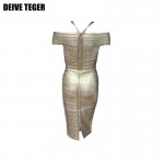 DWIVE TEGER sexy dignity stacked Golden wood grain foil print pencil Women bandage dress Party Vestidos bandage robe HL1426