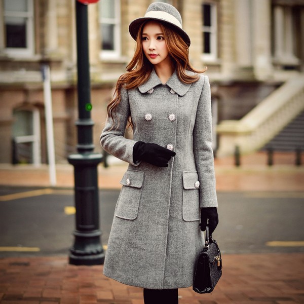 Dabuwawa winter keep warm grey woolen coat
