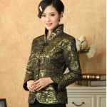 Dark Green Autumn Winter New Women Jacket Chinese Style Satin Coat Flower Tang Suit Top Female Overcoat S M L XL XXL XXXL M-21
