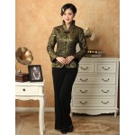 Dark Green Autumn Winter New Women Jacket Chinese Style Satin Coat Flower Tang Suit Top Female Overcoat S M L XL XXL XXXL M-21