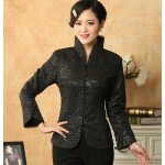 Dark Green Autumn Winter New Women Jacket Chinese Style Satin Coat Flower Tang Suit Top Female Overcoat S M L XL XXL XXXL M-21