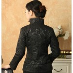 Dark Green Autumn Winter New Women Jacket Chinese Style Satin Coat Flower Tang Suit Top Female Overcoat S M L XL XXL XXXL M-21