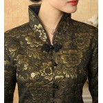 Dark Green Autumn Winter New Women Jacket Chinese Style Satin Coat Flower Tang Suit Top Female Overcoat S M L XL XXL XXXL M-21