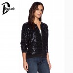 DayLook Autumn Bomber Jacket Women Black Blingbling Sequin Jacket Long Sleeve Open Stitch Women Basic Coats Plus Size XS-XXL 