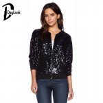 DayLook Autumn Bomber Jacket Women Black Blingbling Sequin Jacket Long Sleeve Open Stitch Women Basic Coats Plus Size XS-XXL 