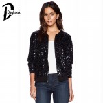 DayLook Autumn Bomber Jacket Women Black Blingbling Sequin Jacket Long Sleeve Open Stitch Women Basic Coats Plus Size XS-XXL 