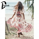 DayLook Bohemia Style Summer Dress Off Shoulder Chic Vintage Floral Print Elegant Maxi Dress Women Asymmetrical Pleated Vestido