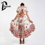 DayLook Bohemia Style Summer Dress Off Shoulder Chic Vintage Floral Print Elegant Maxi Dress Women Asymmetrical Pleated Vestido