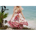 DayLook Bohemia Style Summer Dress Off Shoulder Chic Vintage Floral Print Elegant Maxi Dress Women Asymmetrical Pleated Vestido