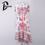 DayLook Bohemia Style Summer Dress Off Shoulder Chic Vintage Floral Print Elegant Maxi Dress Women Asymmetrical Pleated Vestido