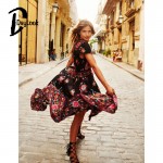 DayLook Bohemia Style Summer Dress Sexy V Neck Chic Vintage Floral Print Elegant Maxi Dress Women Asymmetrical Pleated Vestido