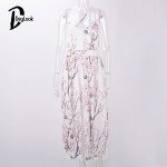 DayLook Sexy Summer Women Maxi Dress Sakura Floral Print Spaghetti Strap V-neck Backless Chiffon Beach Dress Vestidos Femininas