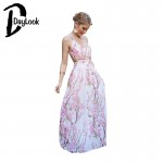 DayLook Sexy Summer Women Maxi Dress Sakura Floral Print Spaghetti Strap V-neck Backless Chiffon Beach Dress Vestidos Femininas