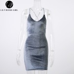 Deep V Neck Strap Gray Velvet Women Dress Lace Up Backless Autumn Sexy Party Dresses Bodycon Pencil Grils Dresses Vestidos