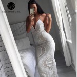 Deep V Neck White Lace Sexy Dress Women Strap Backless Maxi Long Dresses Split Back Evening Party Club Girls Dress Vestidos