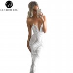 Deep V Neck White Lace Sexy Dress Women Strap Backless Maxi Long Dresses Split Back Evening Party Club Girls Dress Vestidos