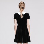 Devil Fashion Punk Rock Elegant Simple Black Short Sleeves Girls Dresses Peter Pan Collar Excellent Stretch Soft Dresses Women