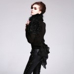 Devil Fashion Swallow Tail Corseted Gothic Short Jacket Long Sleeve Alternative Coat for Women Warm Jacket with Faux Fur Collar