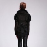 Devil Fashion Swallow Tail Corseted Gothic Short Jacket Long Sleeve Alternative Coat for Women Warm Jacket with Faux Fur Collar
