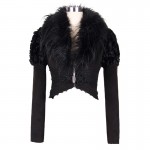 Devil Fashion Swallow Tail Corseted Gothic Short Jacket Long Sleeve Alternative Coat for Women Warm Jacket with Faux Fur Collar