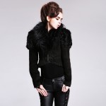 Devil Fashion Swallow Tail Corseted Gothic Short Jacket Long Sleeve Alternative Coat for Women Warm Jacket with Faux Fur Collar