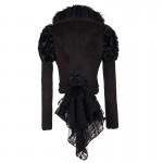 Devil Fashion Swallow Tail Corseted Gothic Short Jacket Long Sleeve Alternative Coat for Women Warm Jacket with Faux Fur Collar