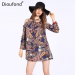 Dioufond Spring Women Summer Dress Female Long Sleeve Paisley Print Boho Beach Dress Casual Loose Short Mini Dress vestido 2017