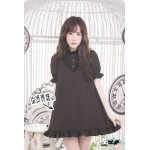 Dolly Delly Cross Printed Loose Short Dress for Girl Kawaii Short Sleeve Ruffled Chiffon Dress