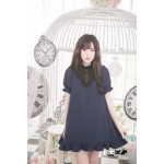 Dolly Delly Cross Printed Loose Short Dress for Girl Kawaii Short Sleeve Ruffled Chiffon Dress