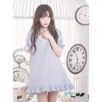 Dolly Delly Cross Printed Loose Short Dress for Girl Kawaii Short Sleeve Ruffled Chiffon Dress